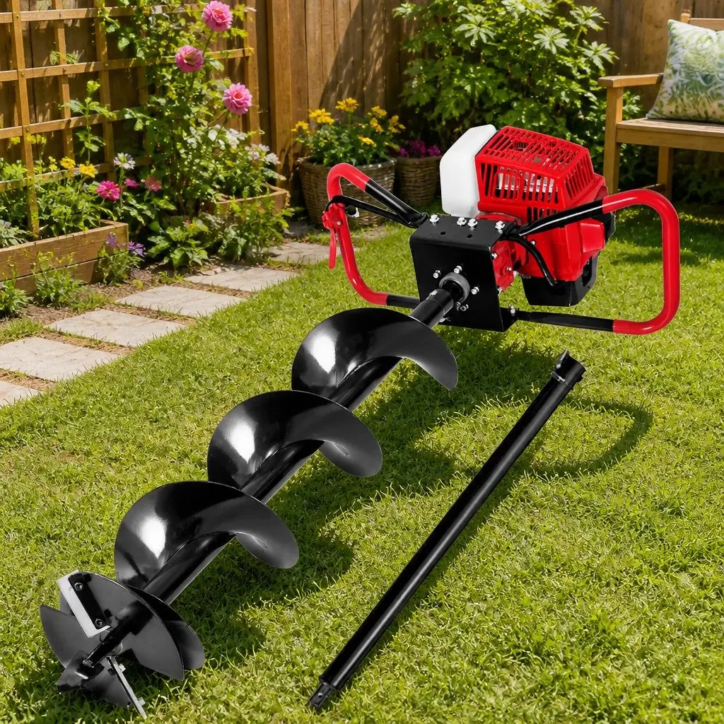 Post Hole Digger Petrol Auger Drill 200mm 63cc Engine Red Black