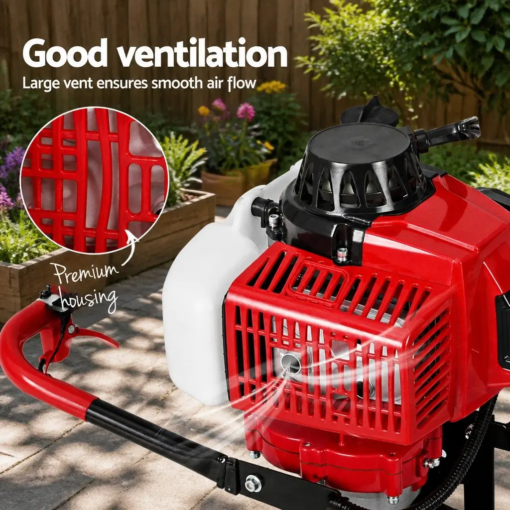 Post Hole Digger Petrol Engine 63cc 300mm Auger Red Black