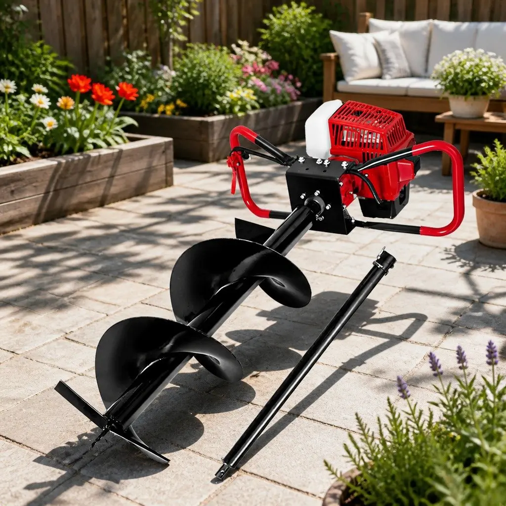Post Hole Digger Petrol Engine 63cc 300mm Auger Red Black