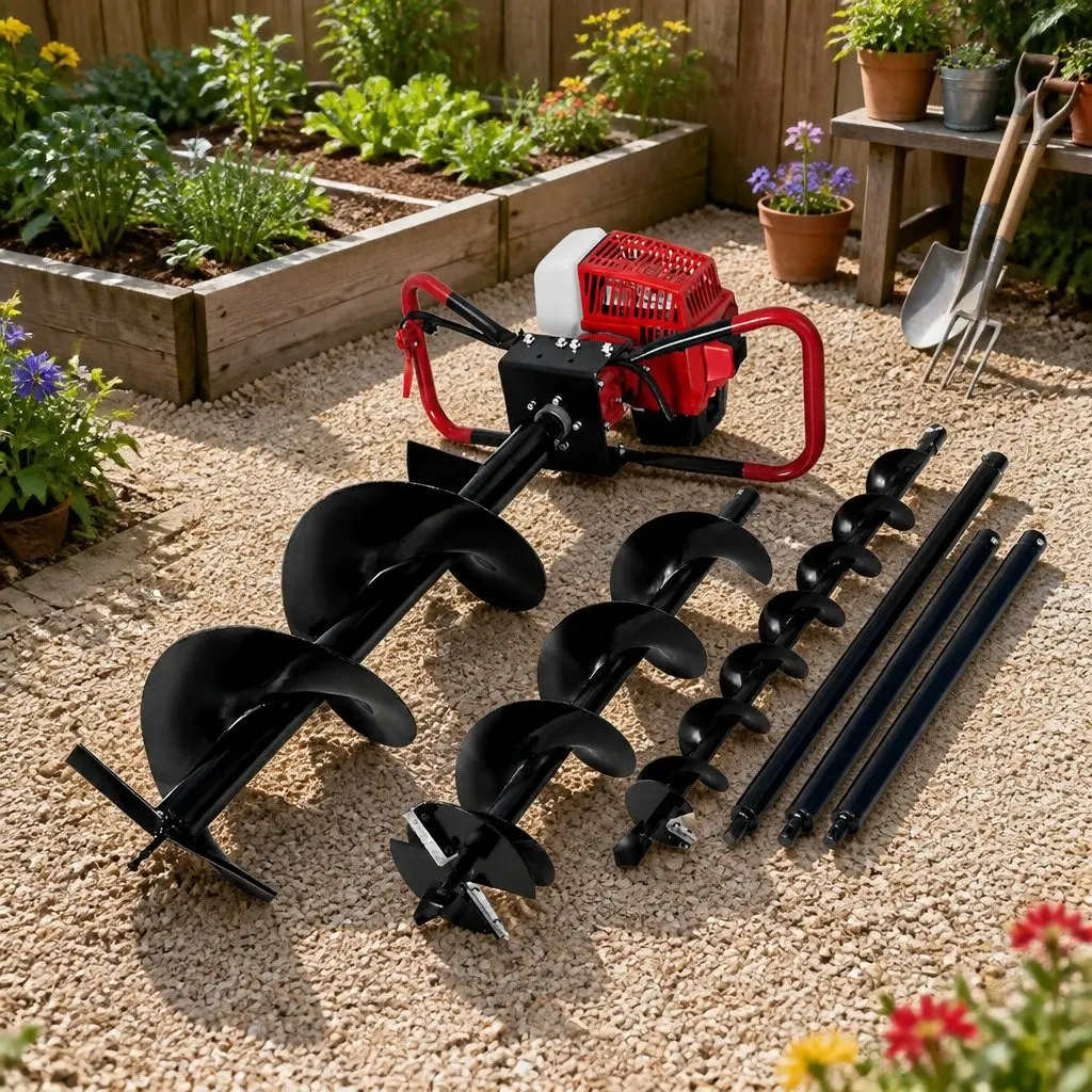 Post Hole Digger Petrol Engine Auger 63cc 2-Stroke Outdoor Power Equipment Red or Black