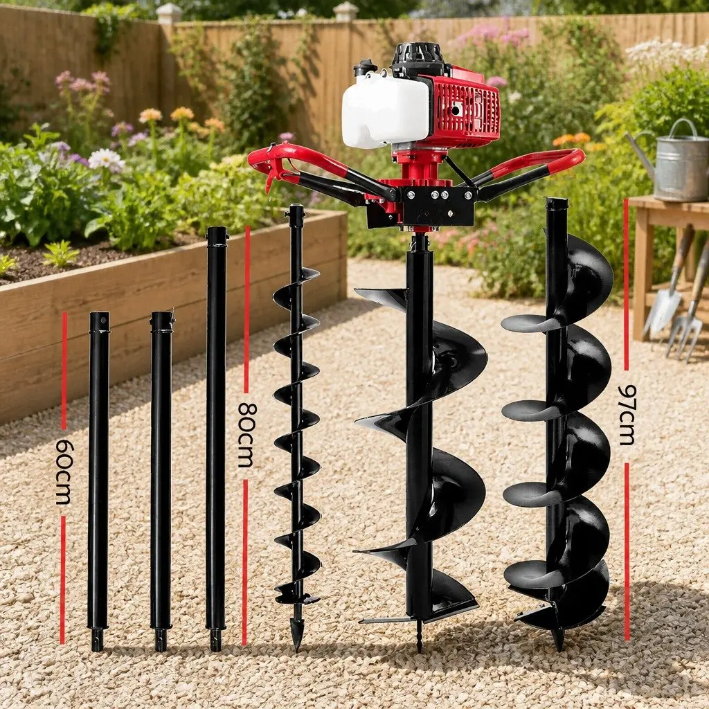Post Hole Digger Petrol Engine Auger 63cc 2-Stroke Outdoor Power Equipment Red or Black