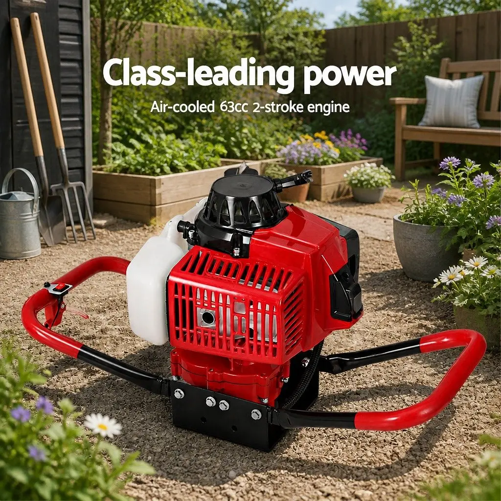 Post Hole Digger Petrol Engine Auger 63cc 2-Stroke Outdoor Power Equipment Red or Black