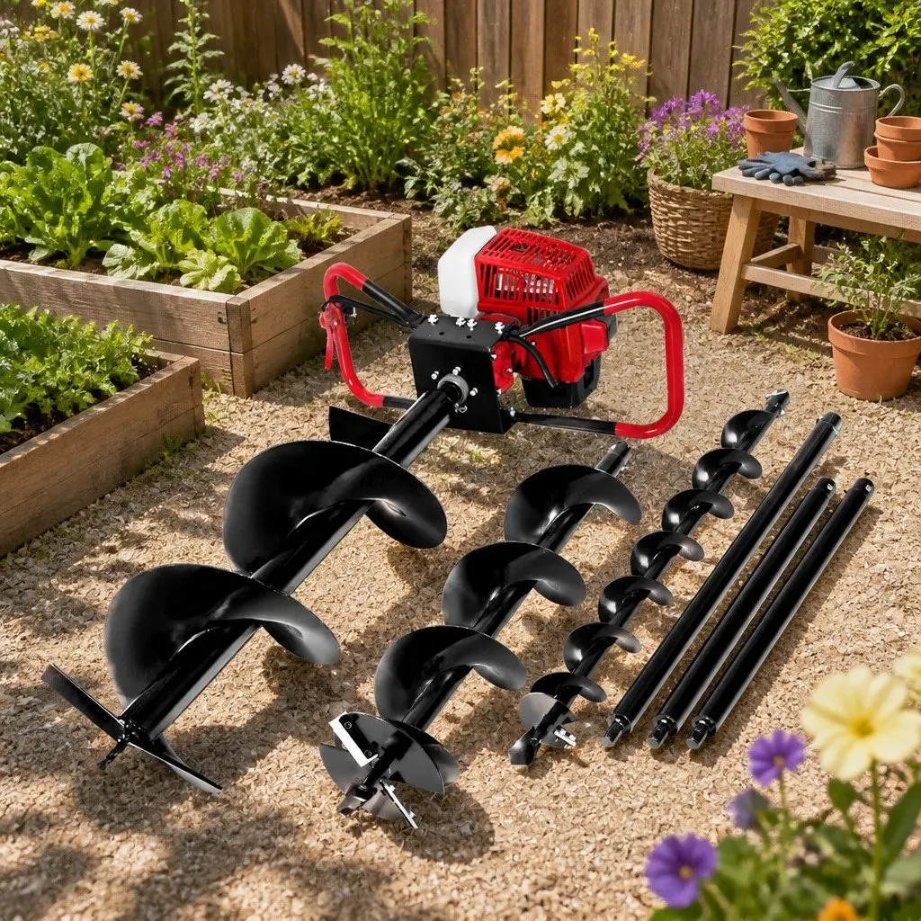 Post Hole Digger Petrol Engine Auger 63cc 2-Stroke Outdoor Power Equipment Red or Black
