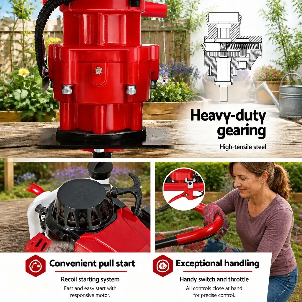 Post Hole Digger Engine Motor 63cc 2-Stroke Red Black