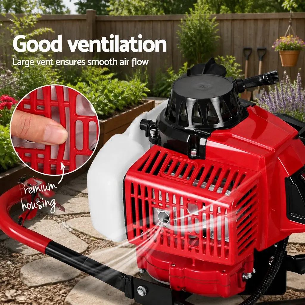 Post Hole Digger Engine Motor 63cc 2-Stroke Red Black
