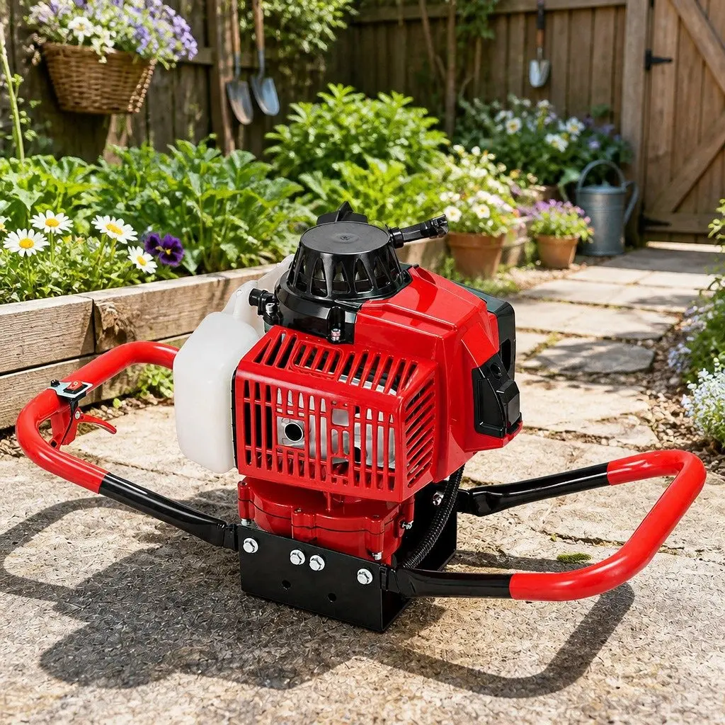 Post Hole Digger Engine Motor 63cc 2-Stroke Red Black