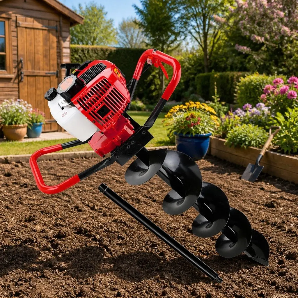 Post Hole Digger Petrol Powered Auger Drill 200mm Red Black