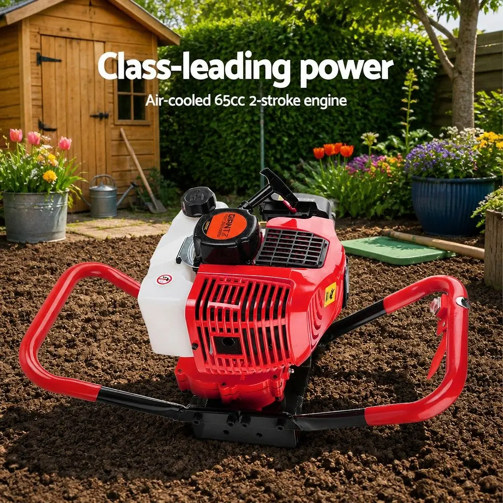 Post Hole Digger Petrol Powered Auger Drill 200mm Red Black