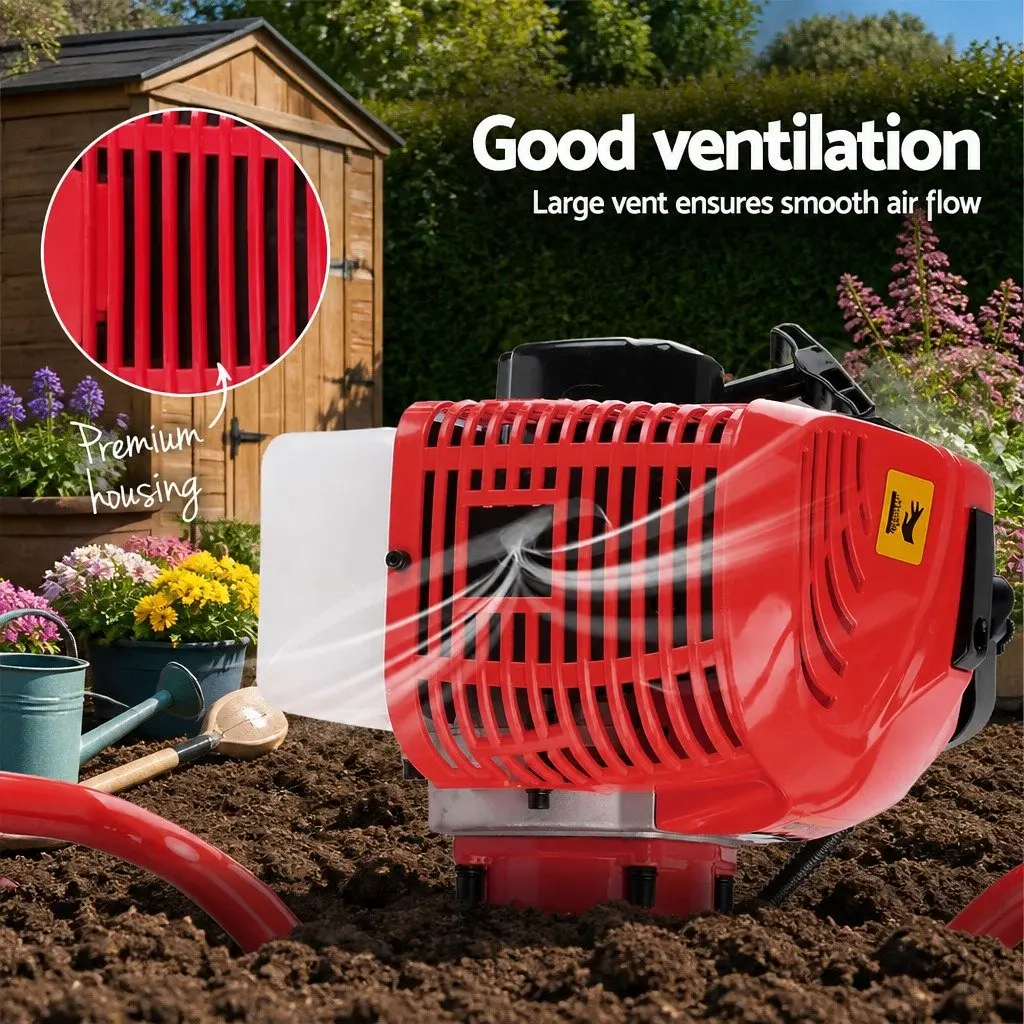 Post Hole Digger Petrol Powered Auger Drill 200mm Red Black