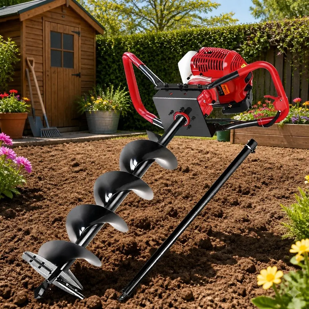 Post Hole Digger Petrol Powered Auger Drill 200mm Red Black