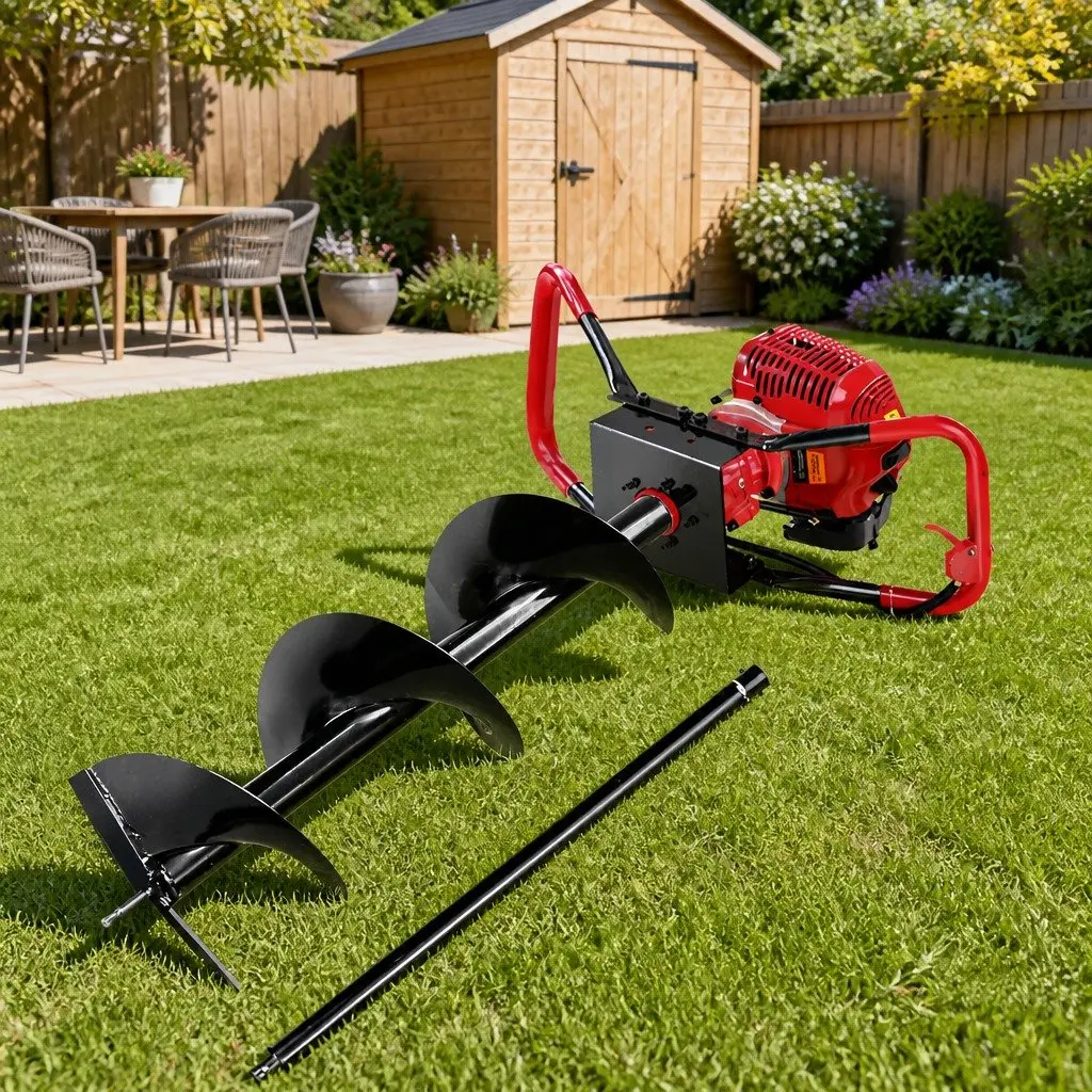 Post Hole Digger 65cc Petrol Earth Auger 300mm Red and Black