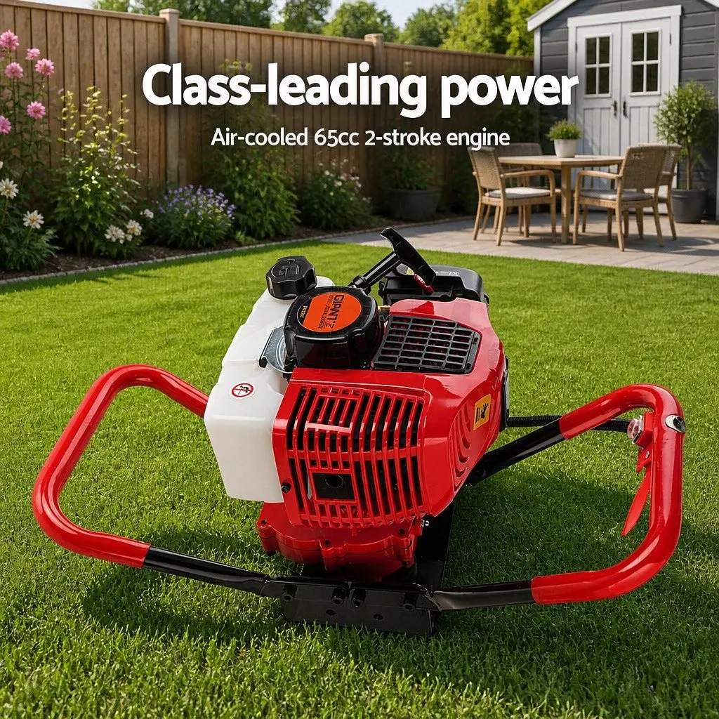 Post Hole Digger 65cc Petrol Earth Auger 300mm Red and Black