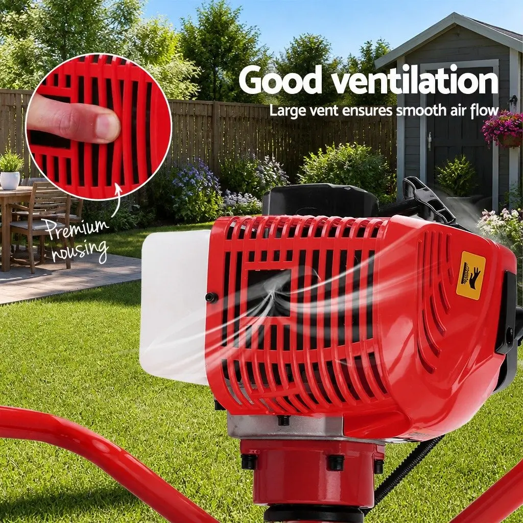 Post Hole Digger 65cc Petrol Earth Auger 300mm Red and Black