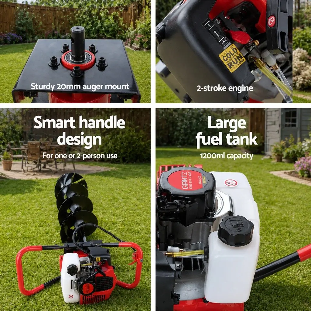 Post Hole Digger 65cc Petrol Earth Auger 300mm Red and Black