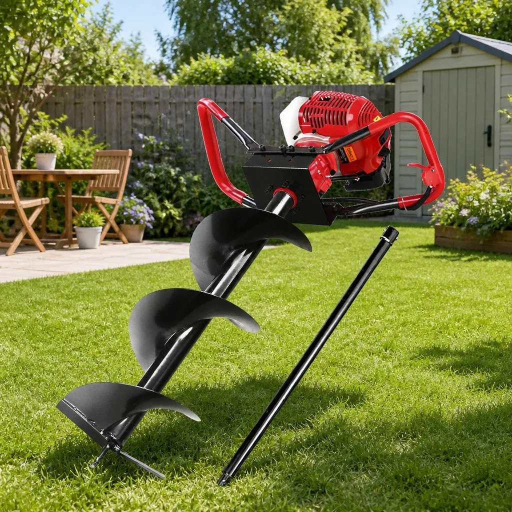 Post Hole Digger 65cc Petrol Earth Auger 300mm Red and Black