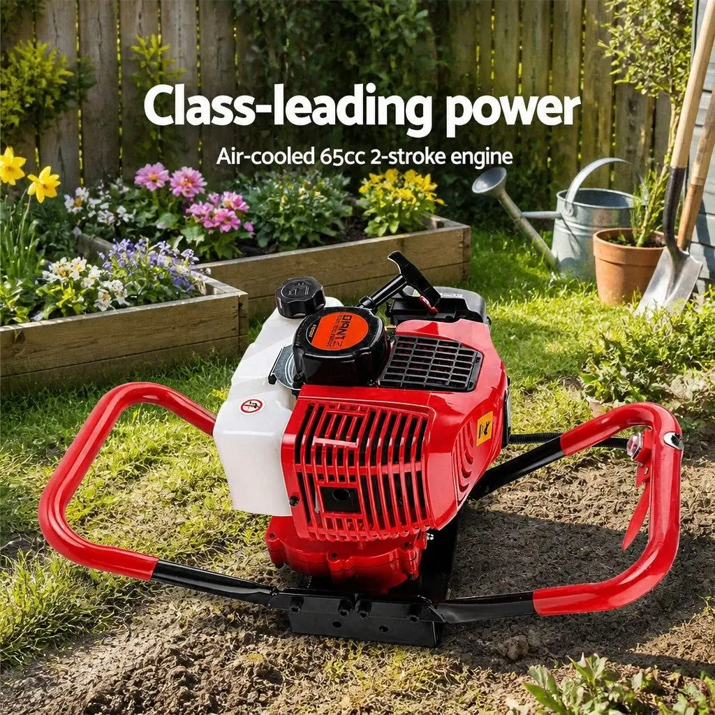 Post Hole Digger 65cc Petrol Engine Auger Kit 100mm 200mm 300mm Extensions Red Black