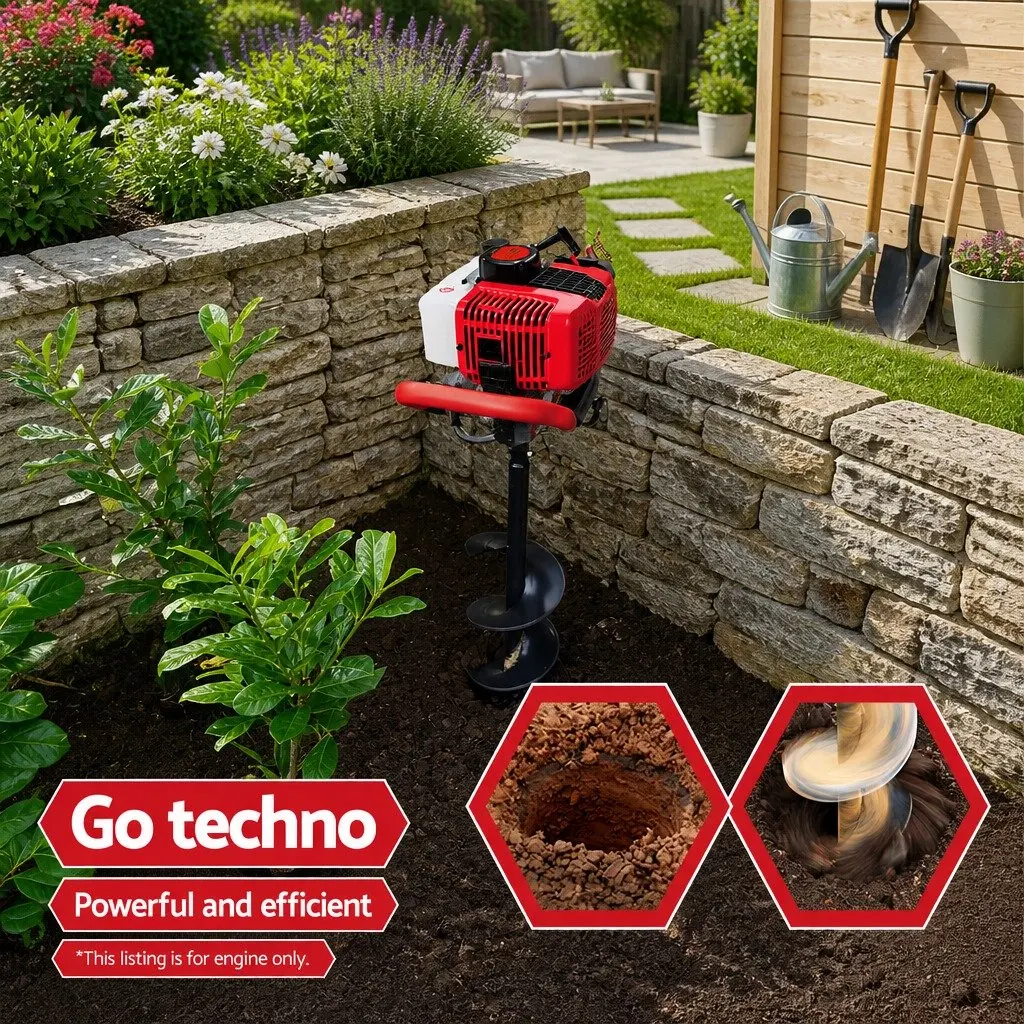 Post Hole Digger Motor 65cc Petrol Engine 2-Stroke Red and Black