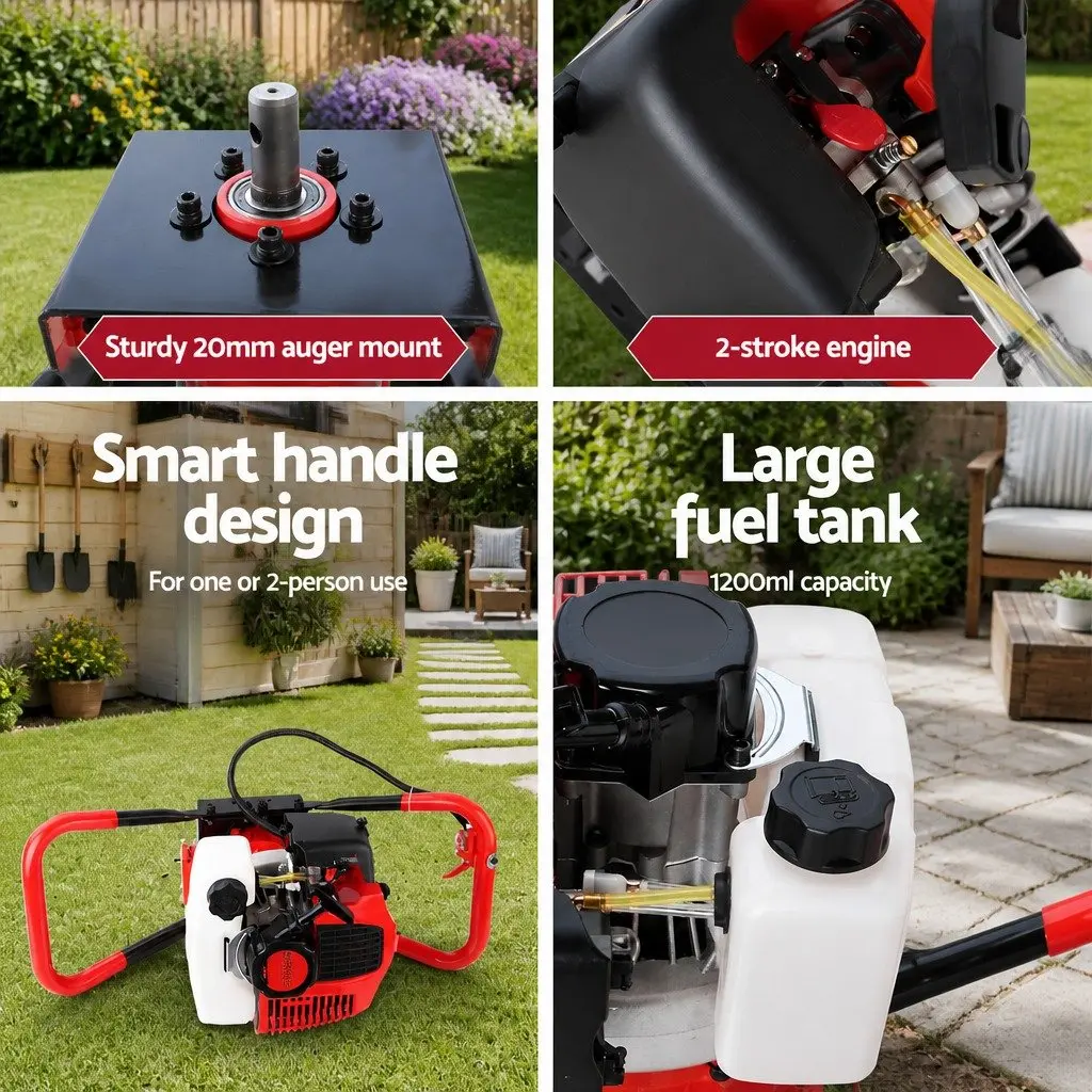 Post Hole Digger Motor 65cc Petrol Engine 2-Stroke Red and Black