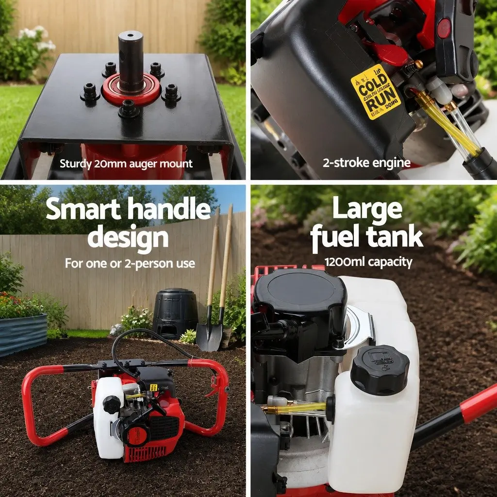 Post Hole Digger Motor 65cc Petrol Engine 2-Stroke Red and Black