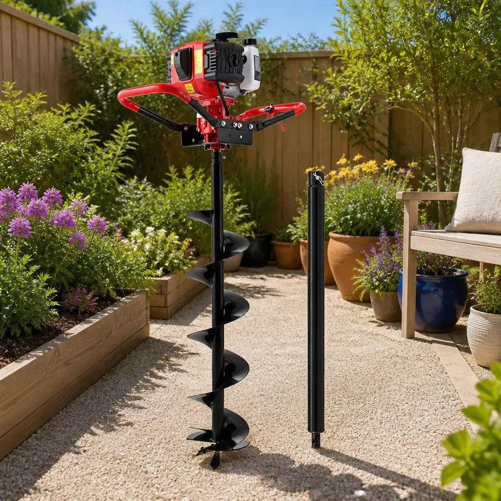 Post Hole Digger 200mm Petrol Auger Black Red