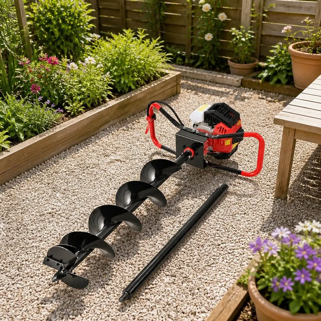 Post Hole Digger 200mm Petrol Auger Black Red