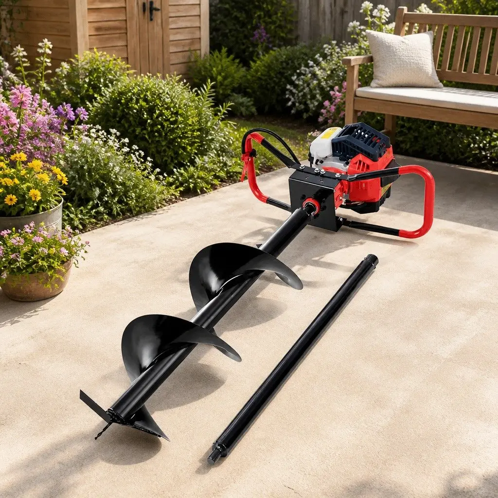 Post Hole Digger 300mm Auger Heavy Duty Steel 65cc Petrol Drill Black Red