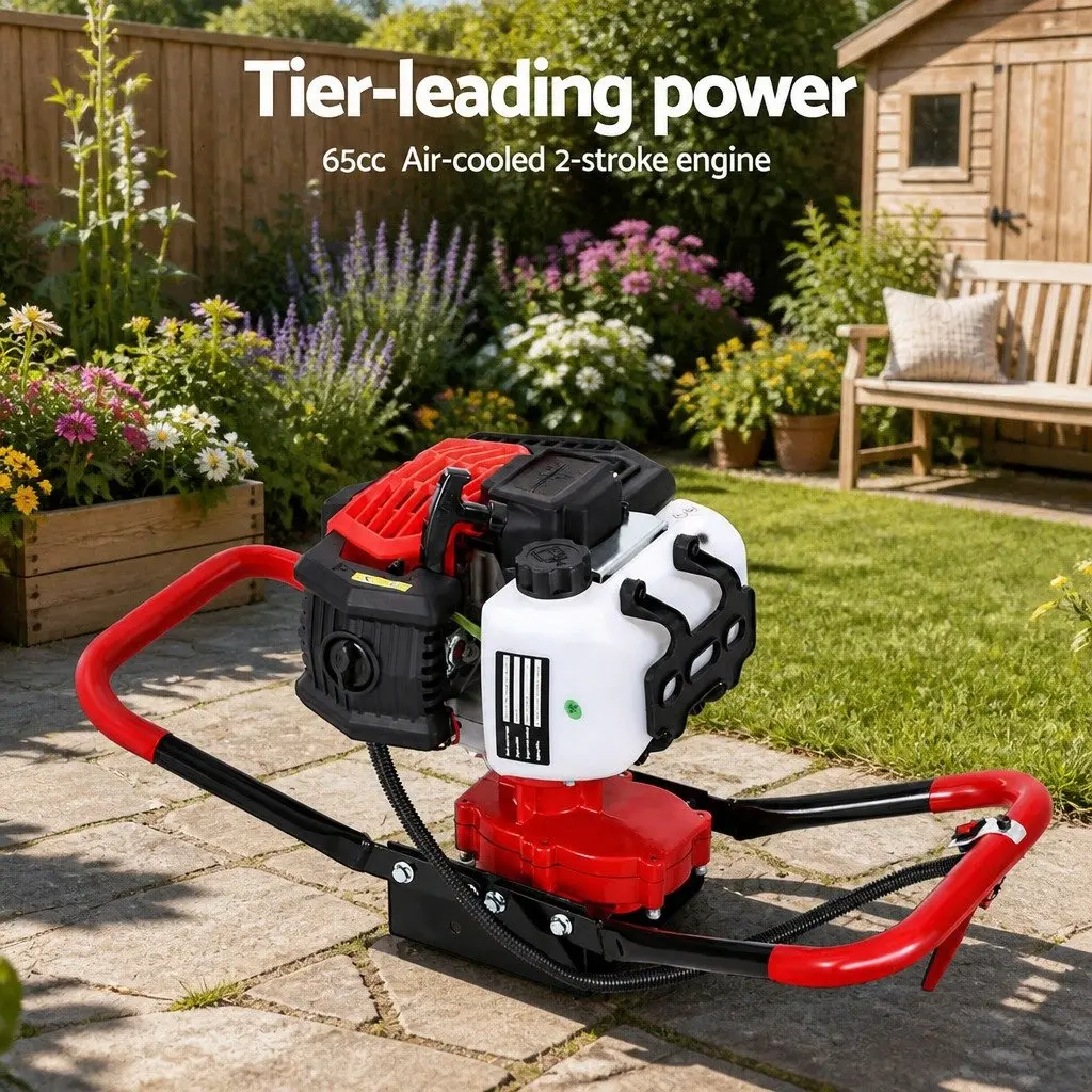 Post Hole Digger 300mm Auger Heavy Duty Steel 65cc Petrol Drill Black Red