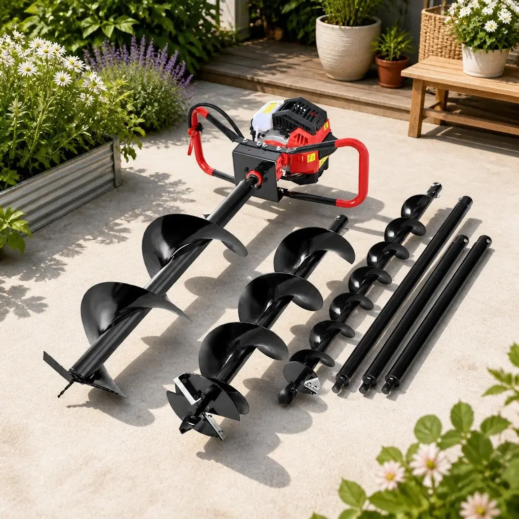 Post Hole Digger 65cc Petrol Engine Auger Drill Kit with Extensions and Bits