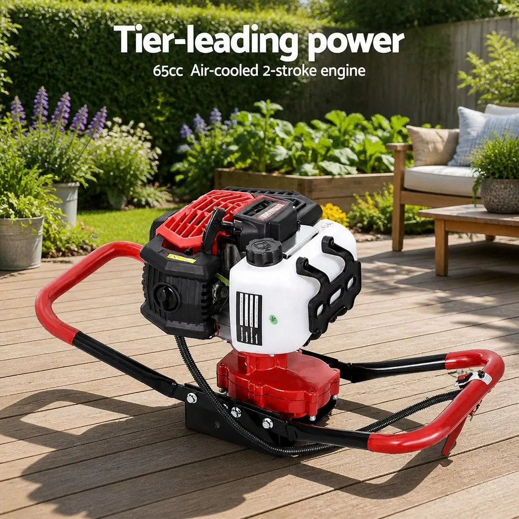 Post Hole Digger 65cc Petrol Engine Auger Drill Kit with Extensions and Bits