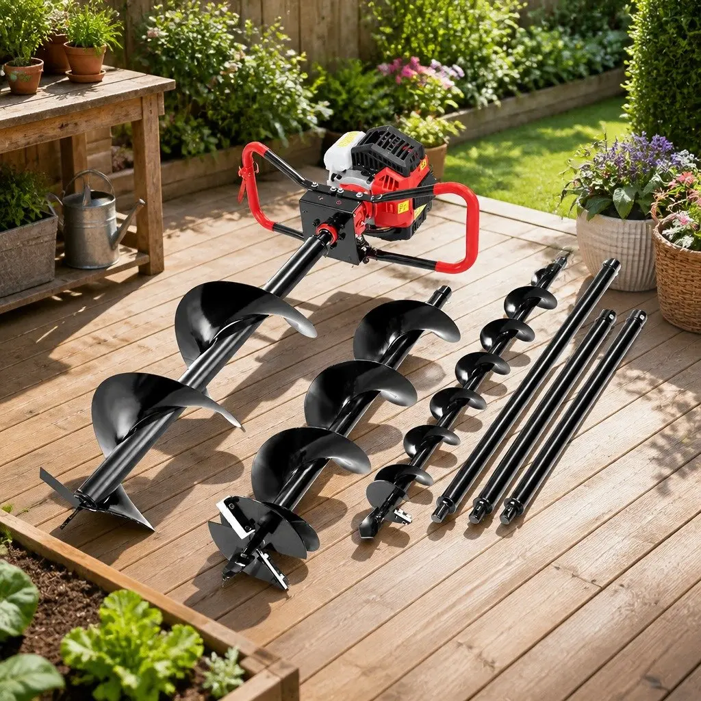 Post Hole Digger 65cc Petrol Engine Auger Drill Kit with Extensions and Bits