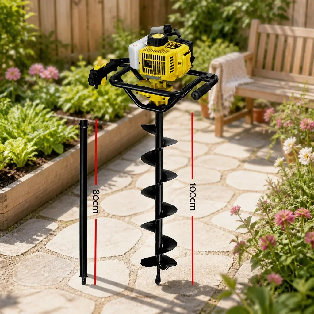 Post Hole Digger 200mm Petrol Auger Drill Yellow Outdoor Power Equipment