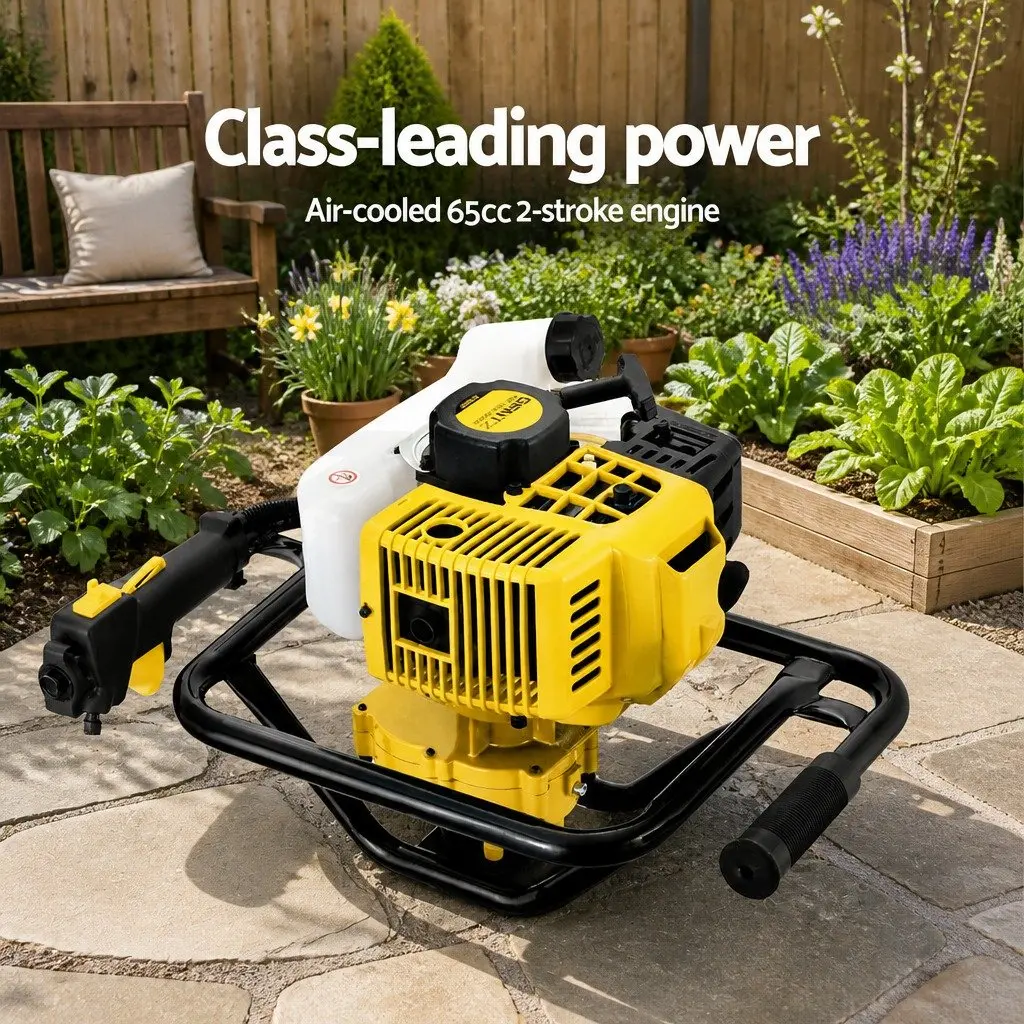 Post Hole Digger 200mm Petrol Auger Drill Yellow Outdoor Power Equipment