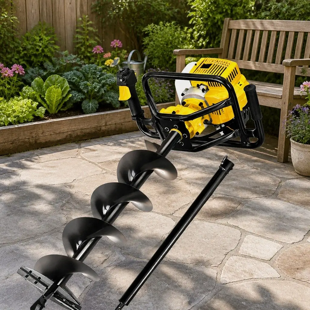 Post Hole Digger 200mm Petrol Auger Drill Yellow Outdoor Power Equipment
