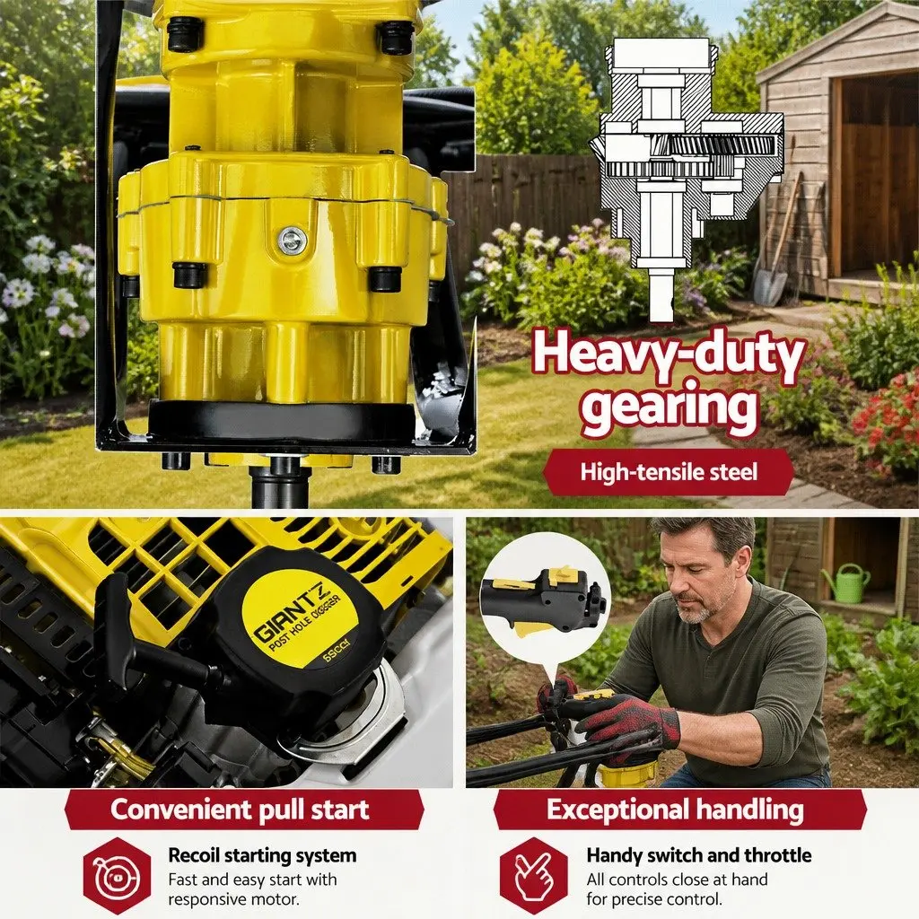 Post Hole Digger 65CC Petrol Power Auger 300mm Yellow Boring Machine