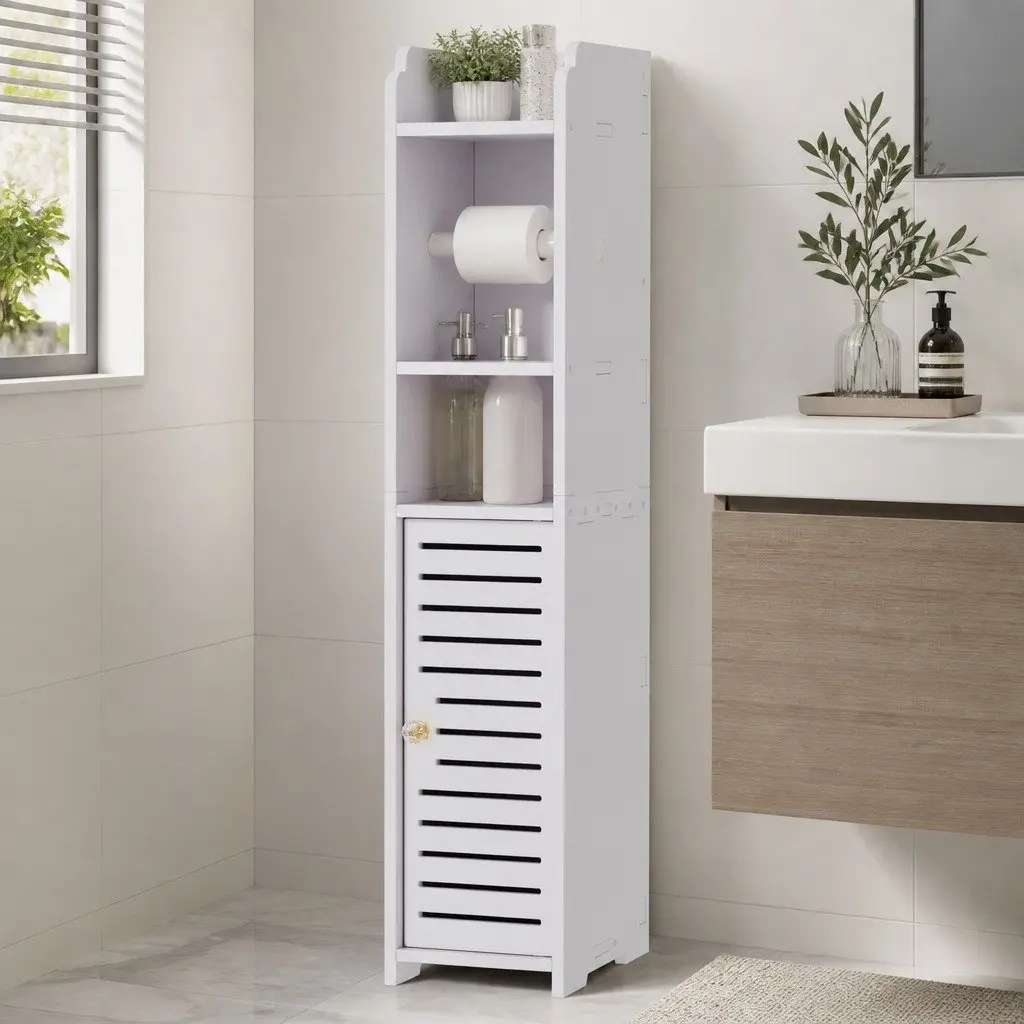 White Bathroom Cabinet with Storage 76cm