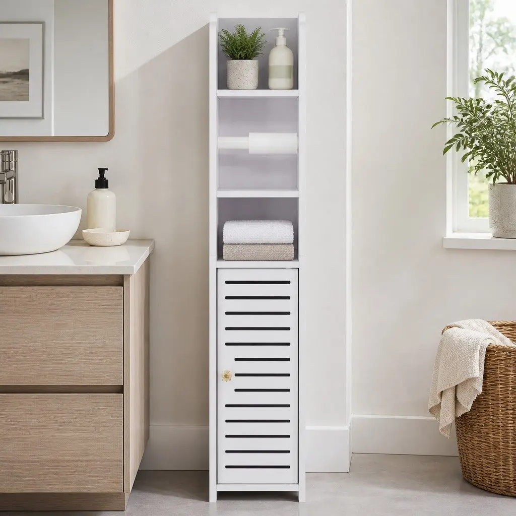 White Bathroom Cabinet with Storage 76cm