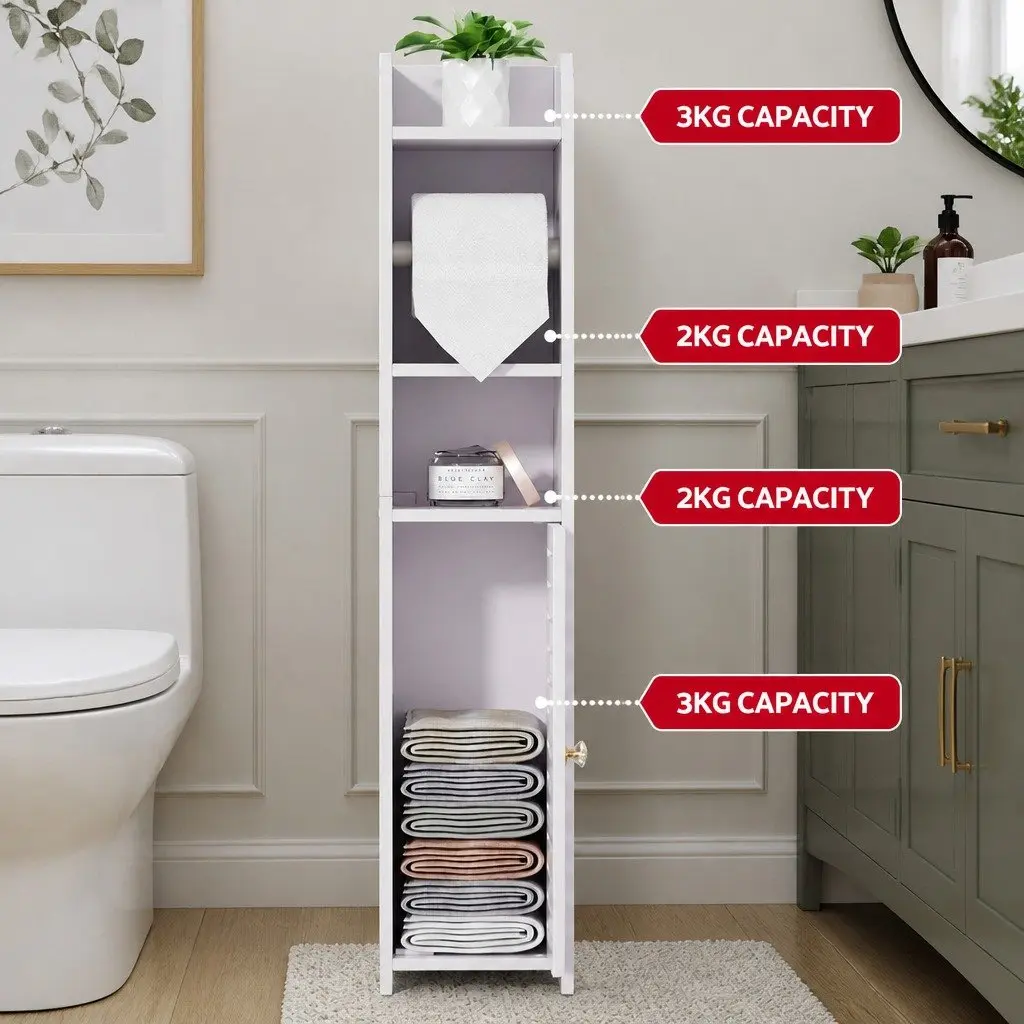 White Bathroom Cabinet with Storage 76cm