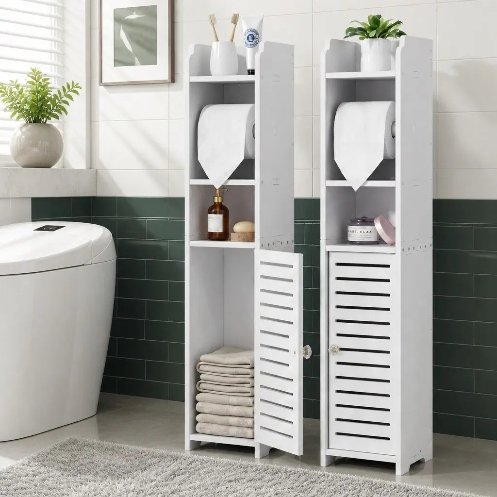 White Bathroom Cabinet with Storage 76cm