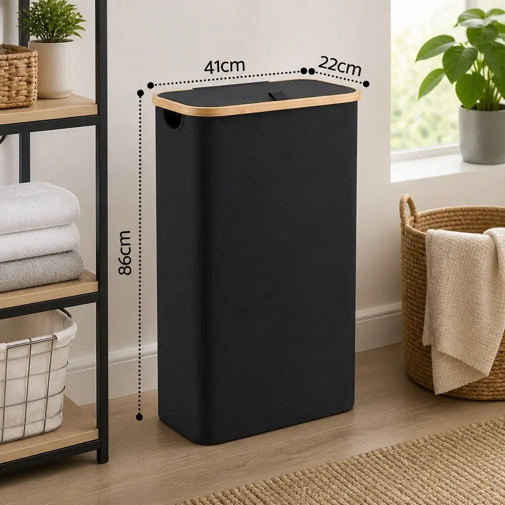 Laundry Basket Foldable Black Removable Mesh Bag 60L Storage Hamper Bedroom