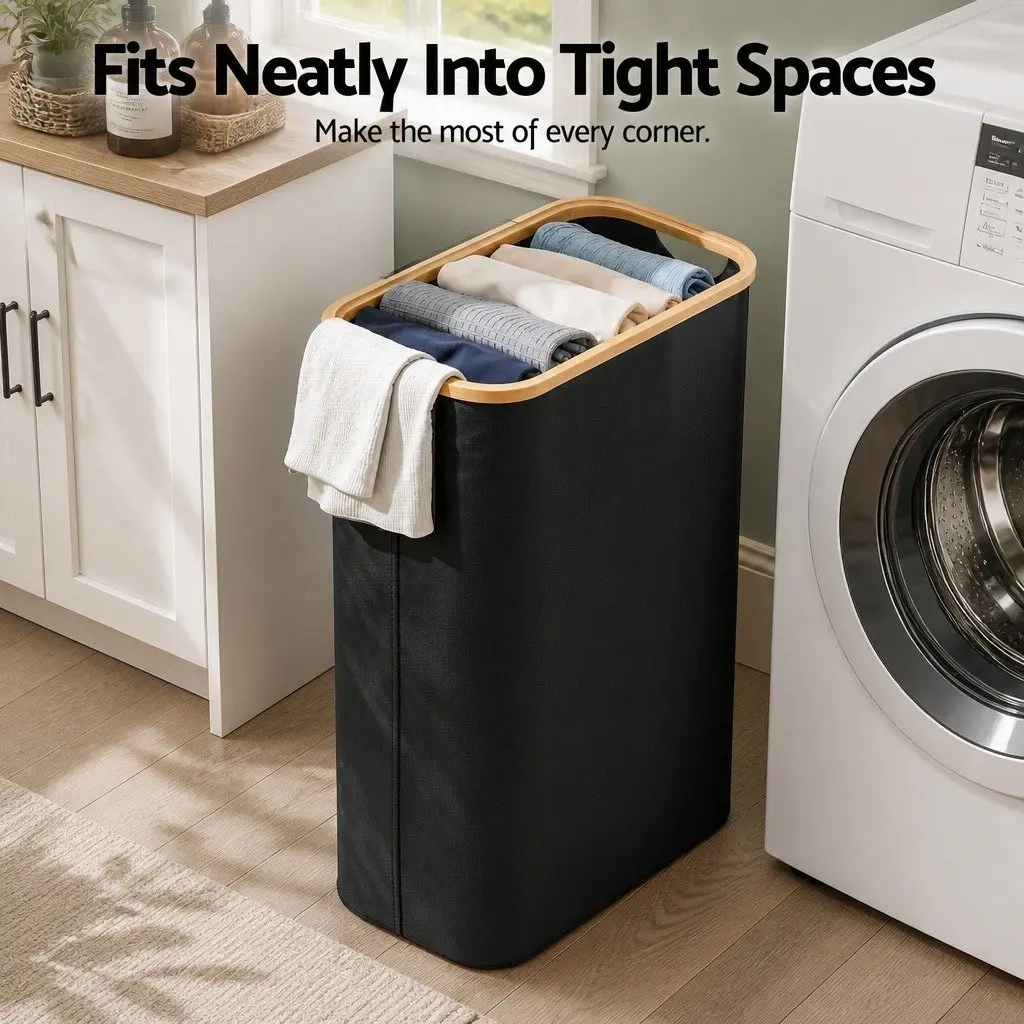 Laundry Basket Foldable Black Removable Mesh Bag 60L Storage Hamper Bedroom
