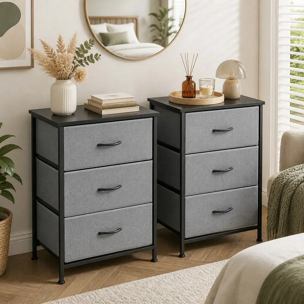 Black Chest of Drawers Set with 3 Drawers