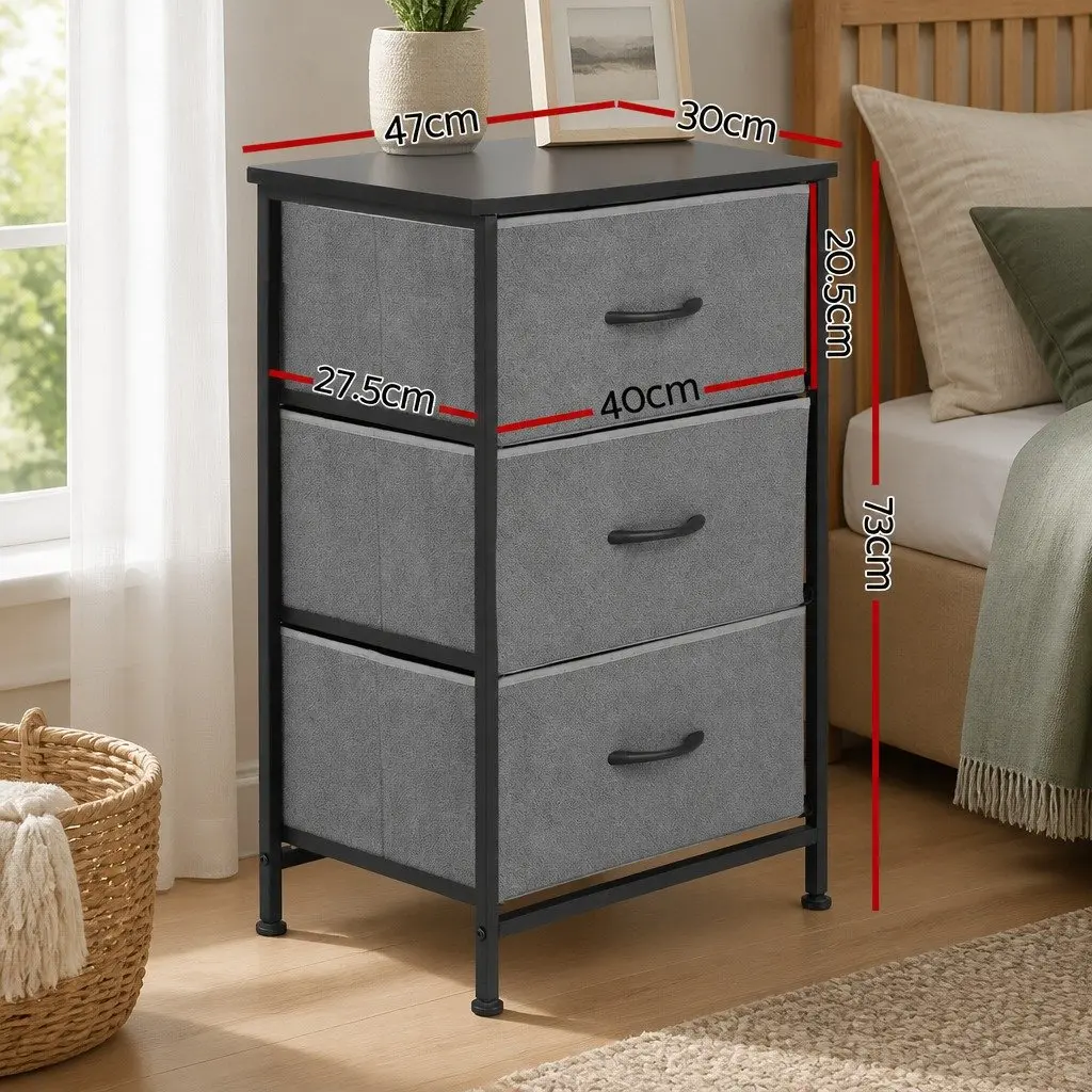 Chest of Drawers Storage Dresser 3 Drawer Bedroom Tallboy Black Set of 2