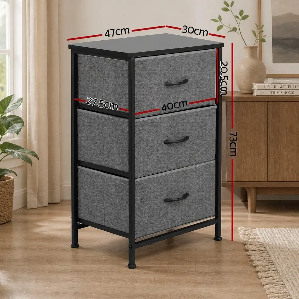 Chest of Drawers Storage Organizer 3 Drawer Grey MDF Metal Frame