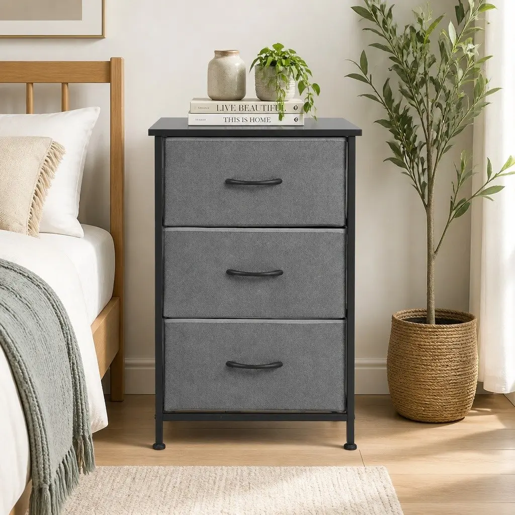 Chest of Drawers Storage Organizer 3 Drawer Grey MDF Metal Frame