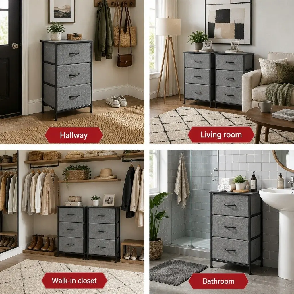 Chest of Drawers Storage Organizer 3 Drawer Grey MDF Metal Frame