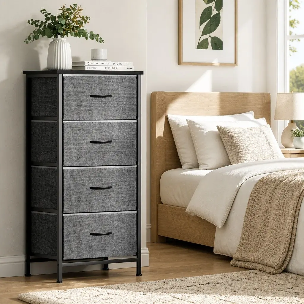 Chest of Drawers Storage Dresser 4 Drawers 47cm W Grey Black