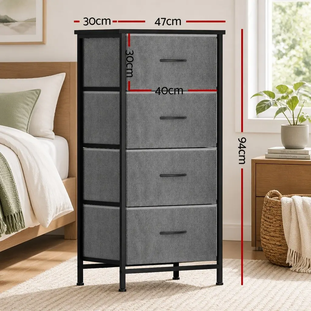 Chest of Drawers Storage Dresser 4 Drawers 47cm W Grey Black