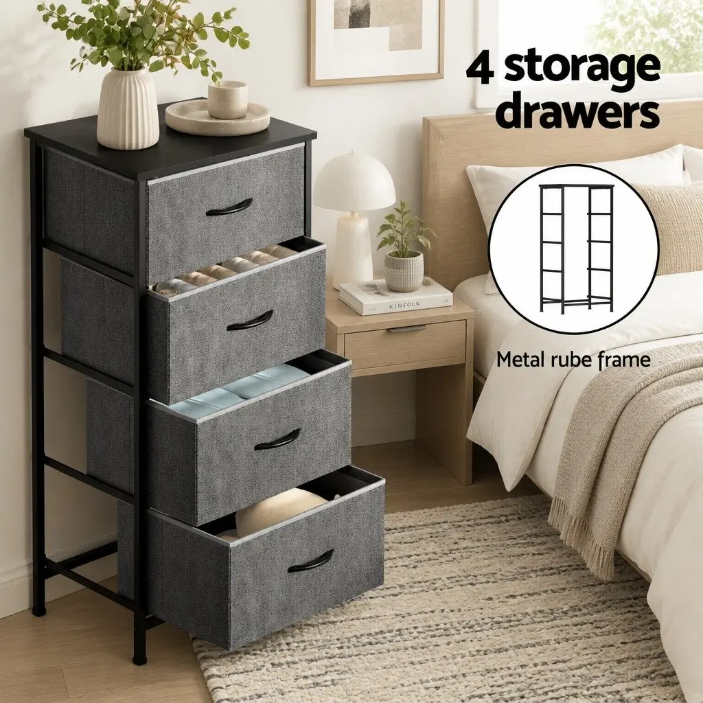 Chest of Drawers Storage Dresser 4 Drawers 47cm W Grey Black