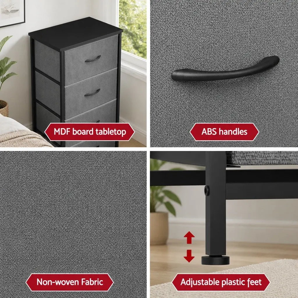 Chest of Drawers Storage Dresser 4 Drawers 47cm W Grey Black