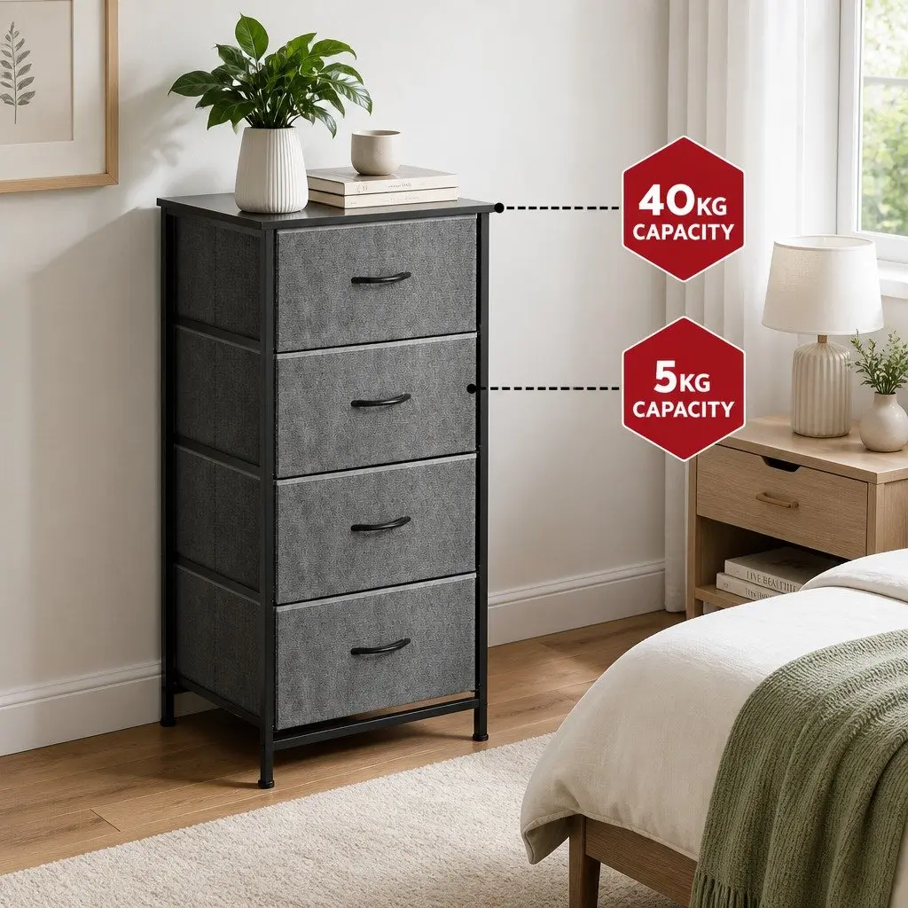 Chest of Drawers Storage Dresser 4 Drawers 47cm W Grey Black
